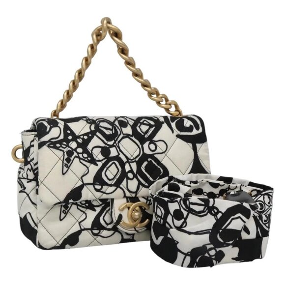 CHANEL Mini Matelasse 20 Chain Single Flap Bag Nylon 2way White CC Auth PP235AM - Picture 1 of 16